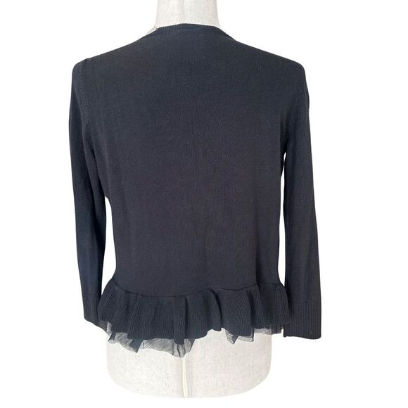 American Eagle Black Open Cardigan Sweater Ruffle @ Sleeve Size Small Petite - Picture 2 of 8